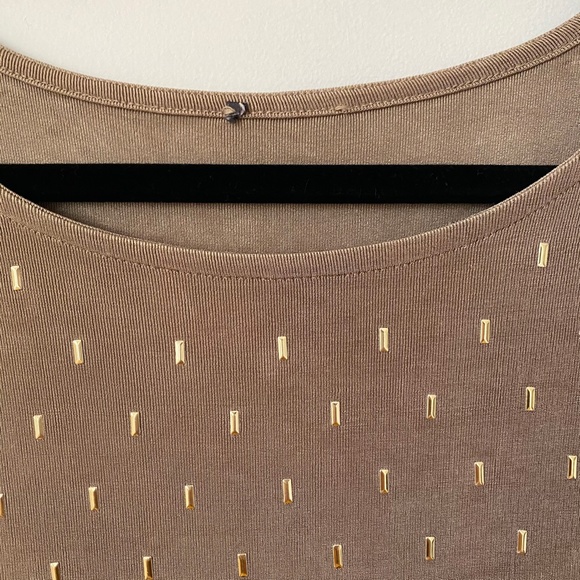 Chico's Brown Studded Round Neck High Low Slit Top - Picture 4 of 7